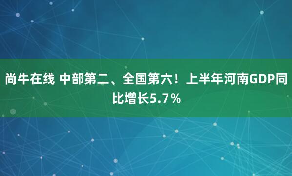 尚牛在线 中部第二、全国第六！上半年河南GDP同比增长5.7％