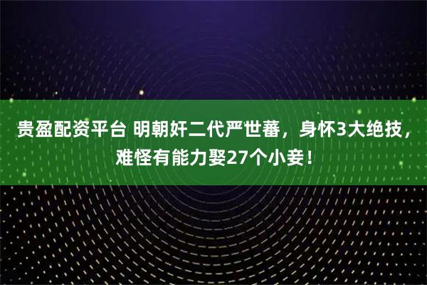 贵盈配资平台 明朝奸二代严世蕃，身怀3大绝技，难怪有能力娶27个小妾！
