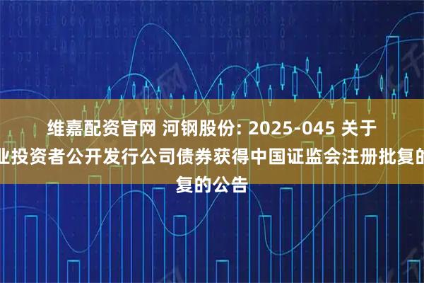 维嘉配资官网 河钢股份: 2025-045 关于向专业投资者公开发行公司债券获得中国证监会注册批复的公告